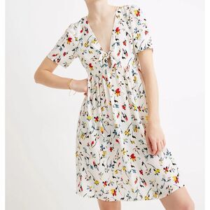 MadewellFloral Print Empire Waist Dress with Bow Detail Short Sleeve  Dress